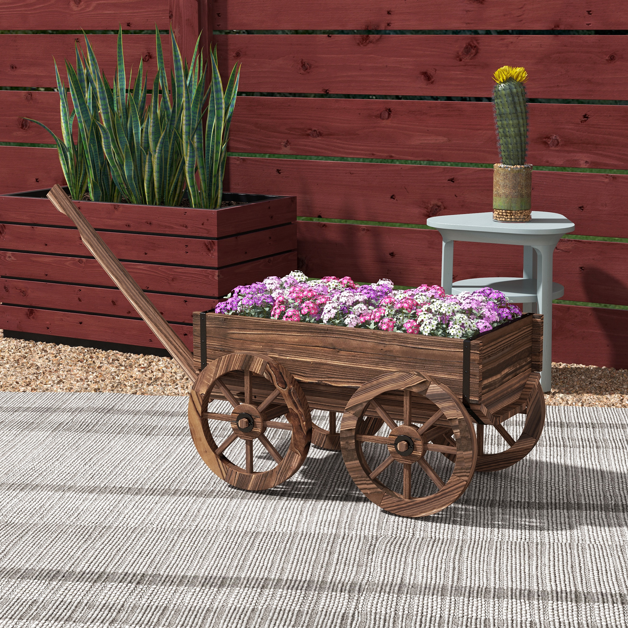 Outsunny Pflanzen-Schubkarre Hochbeet aus Holz, wetterbeständig, 120 x 41 x 50 cm, Braun