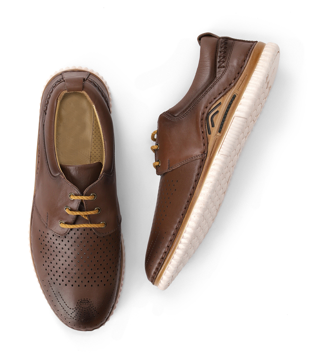 George Mens Low Top Brown Leather Sneakers