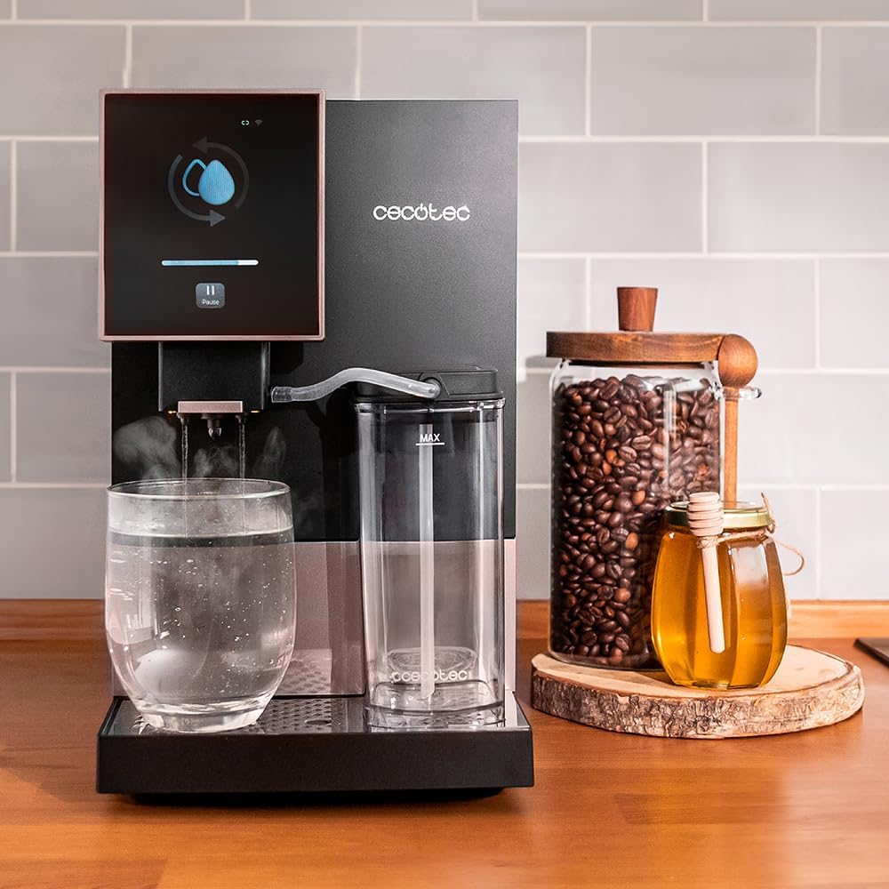 Cecotec Kompakte Superautomatische Kaffeemaschine mit Wifi Cremmaet Compactccino Connected Black Rose. 1350W, 19 Bar, TFT-Bildschirm und APP, Mahlwerk, Milchtank 400 ml und 1 Liter Wasser