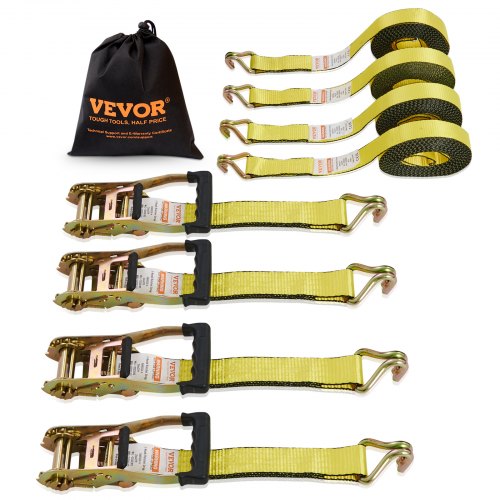 VEVOR 4er-Pack Spanngurte mit Ratsche, 10.000 lbs, 2" x 27', robuster Doppel-J-Haken