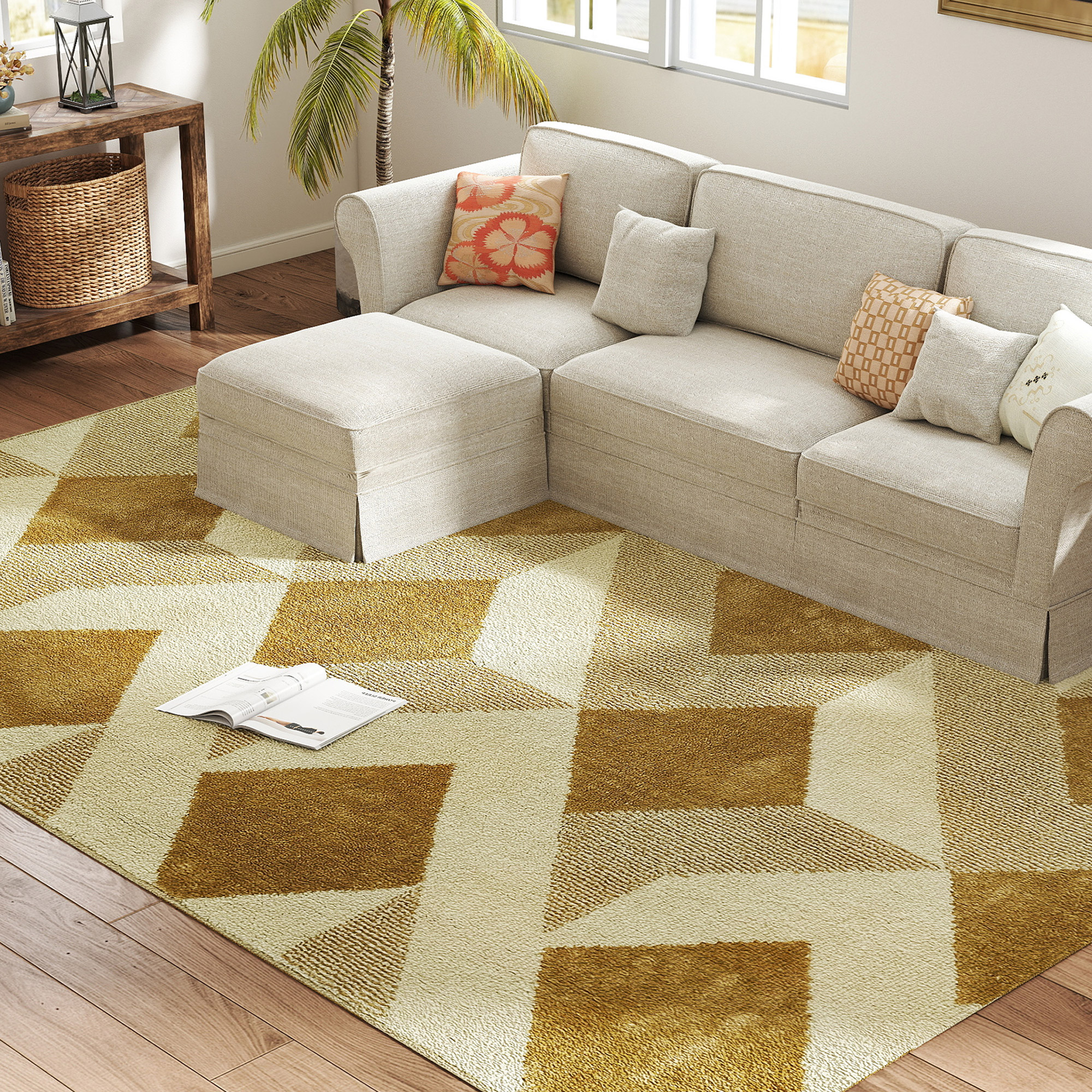 HOMCOM Teppich Wohnzimmer 230 x 160 cm Kurzflor maschinenwaschbar hypoallergen für Wohnzimmer, Schlafzimmer, Büro, Gelb