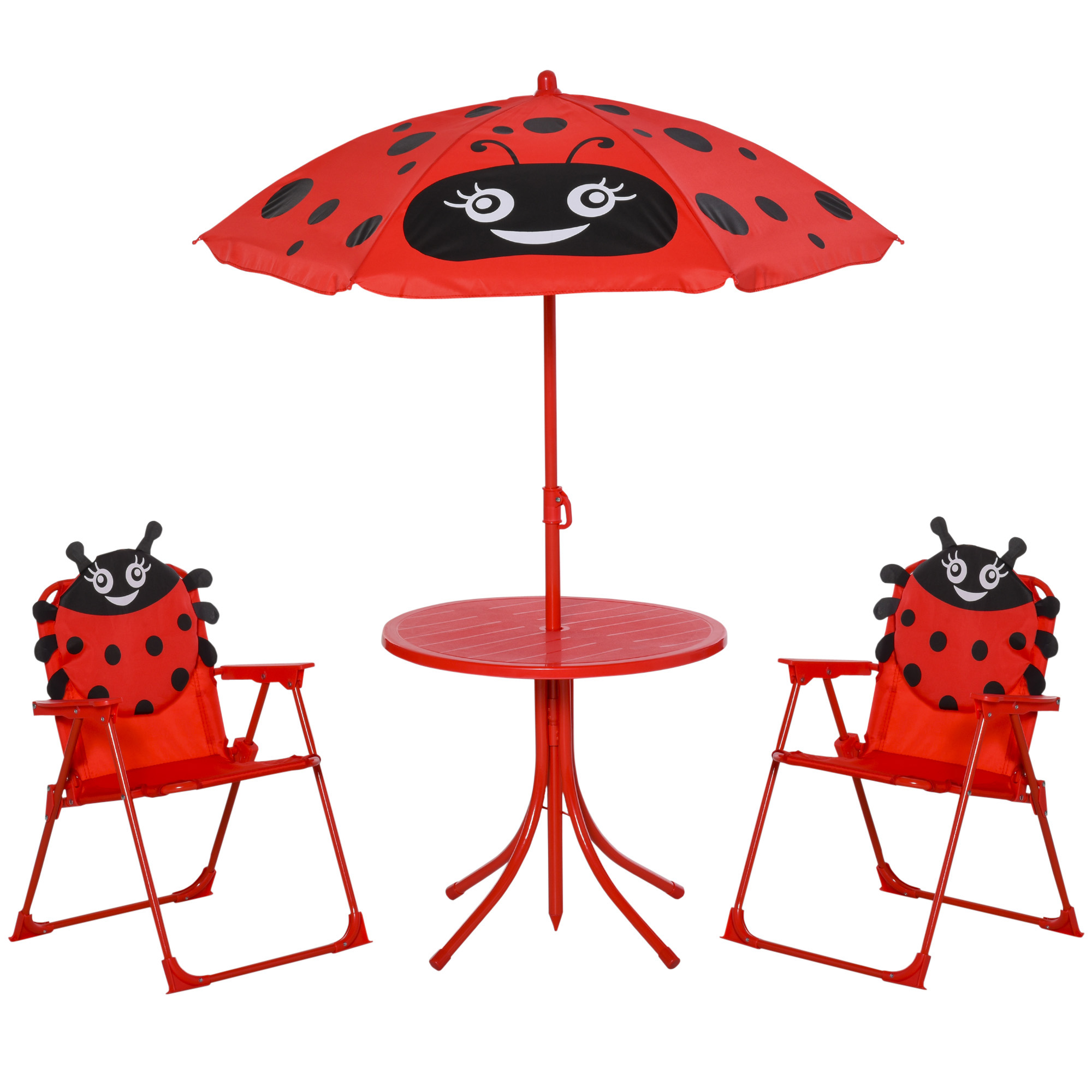 Outsunny 4tlg. Kindersitzgruppe Garten Gartentisch 2 Klappstühle Sonnenschirm Camping Kindersitzgarnitur Gartenmöbel für 3-5 Jahre Rot