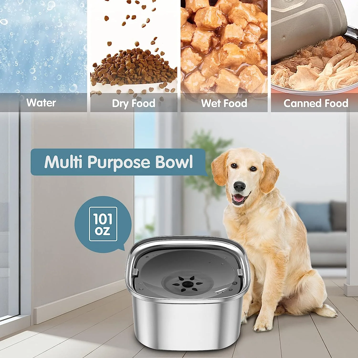 Spill-Proof Dog Water Bowl �C 304 Stainless Steel with Floating Disc & Filter