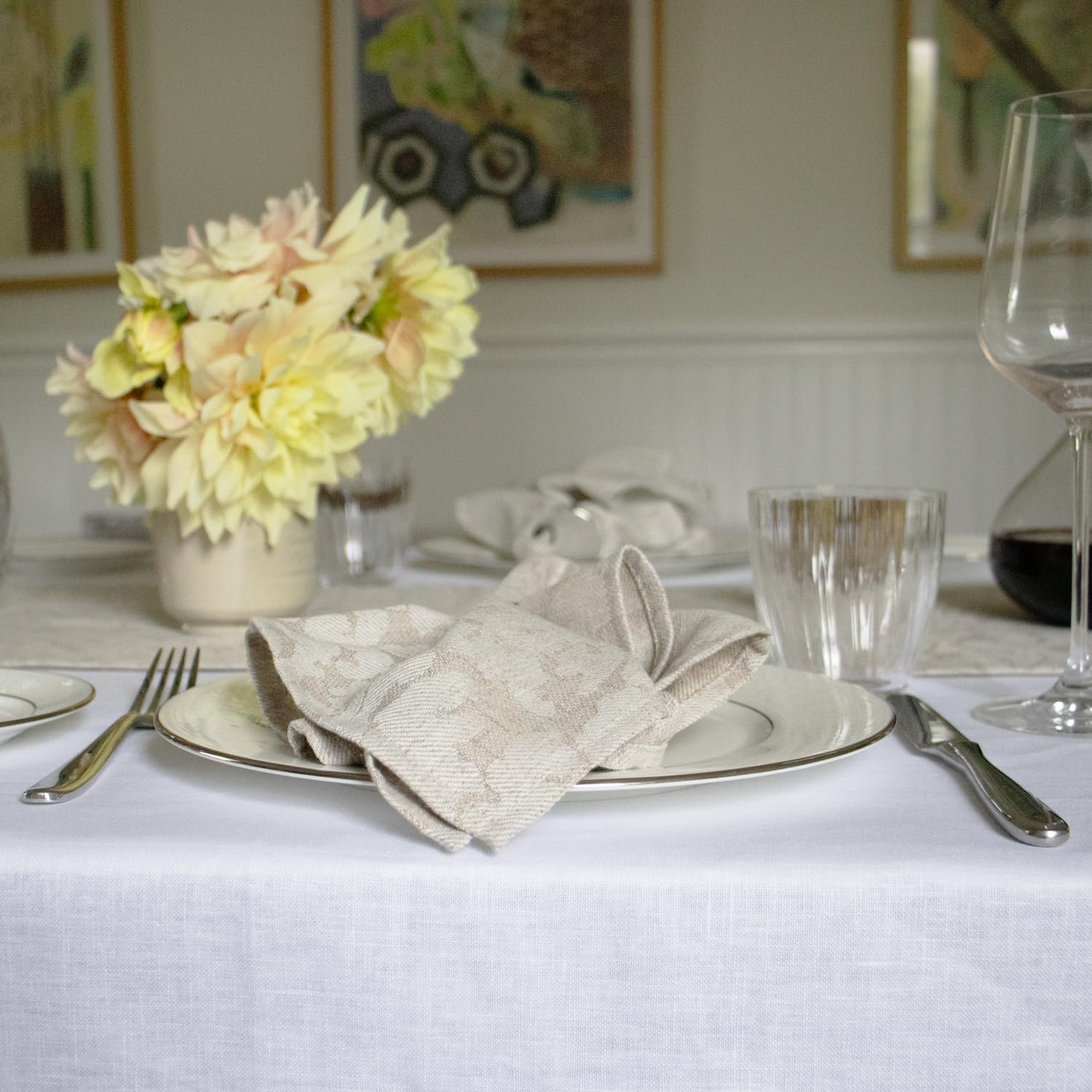 Huddleson White Linen 80” Round Tablecloth Luxury Italian Linen Circular 80 Inch Table Cloth Sewn in US