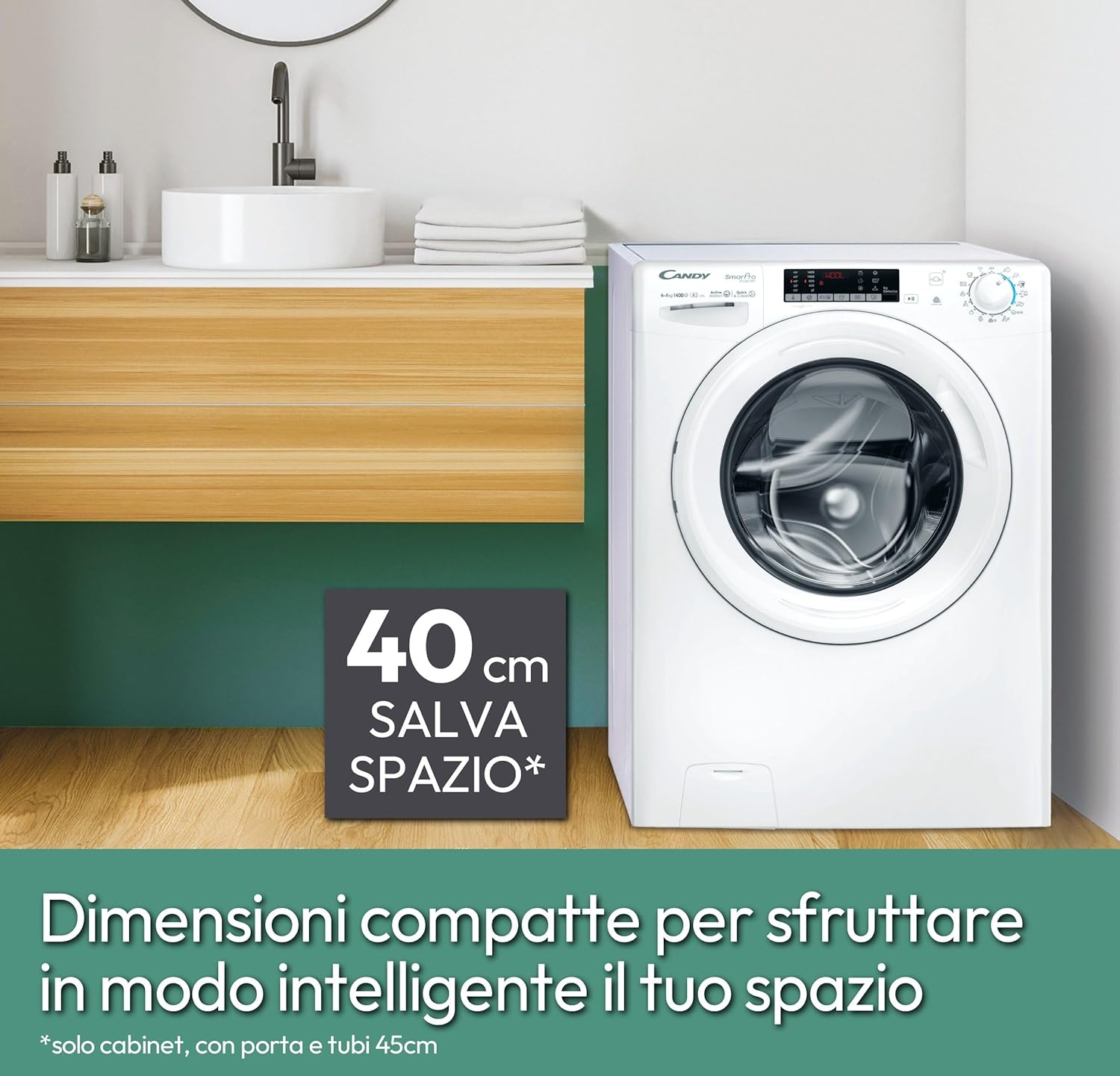 Candy Smart Pro Inverter Lavasciuga Slim 6+4 Kg, Libera Installazione, 1400 Giri, Classe A-20%, Programmi Rapidi, Connessa, App hOn, AxLxP 85x60x45, Bianca - COW 4644TWM61-S