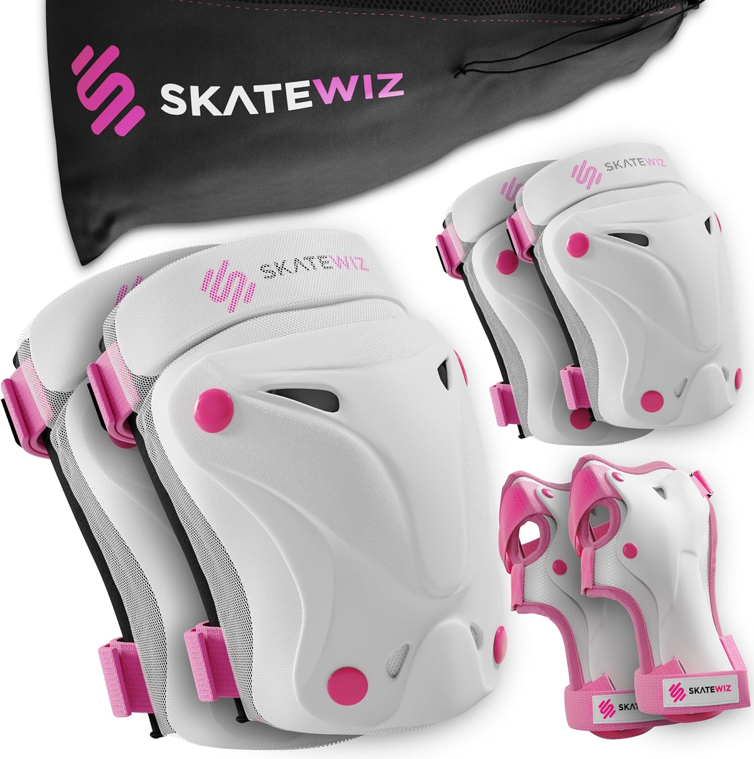 SKATEWIZ Protezioni Pattini Bambina [6pc] Protezioni per Pattini per Ragazze - Ginocchiere Pattini Bambina, Bambino e Adulti