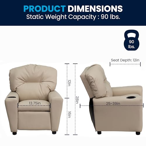 Flash Furniture Chandler, poltrona reclinabile in vinile per bambini con portabicchieri e reclinabile di sicurezza, moderna sedia reclinabile per bambini, supporta fino a 90 lbs, beige : Casa e cucina
