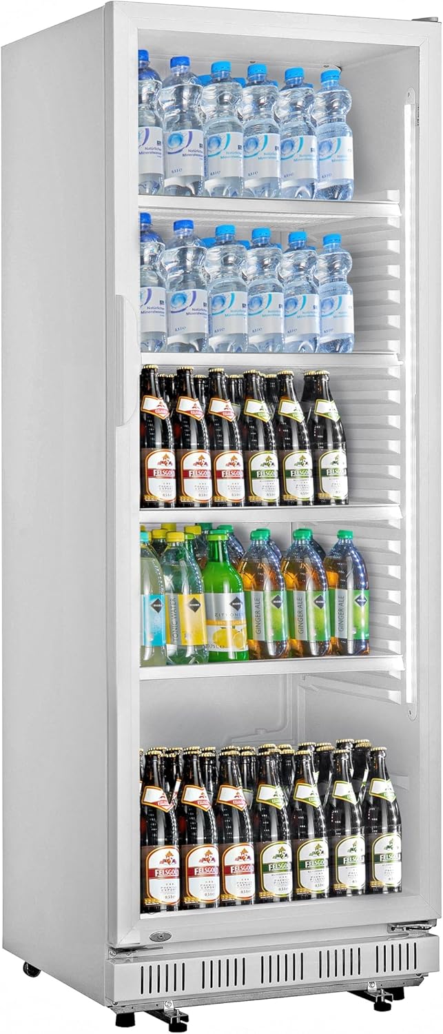 METRO Professional Frigorifero per bevande in acciaio/alluminio, porta in vetro con serratura e chiave, 4 ripiani regolabili, 180 W, illuminazione a LED (Bianco, 347 L)