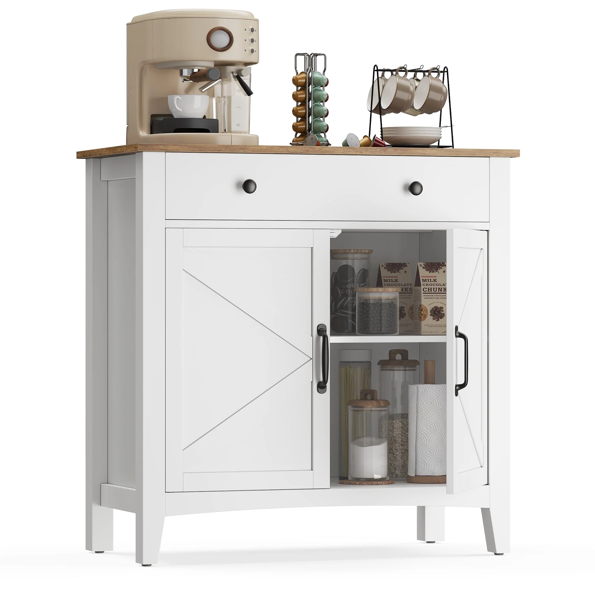 VASAGLE LIRY Sideboard mit Türen, Schubladen und Stauraum im Landhausstil