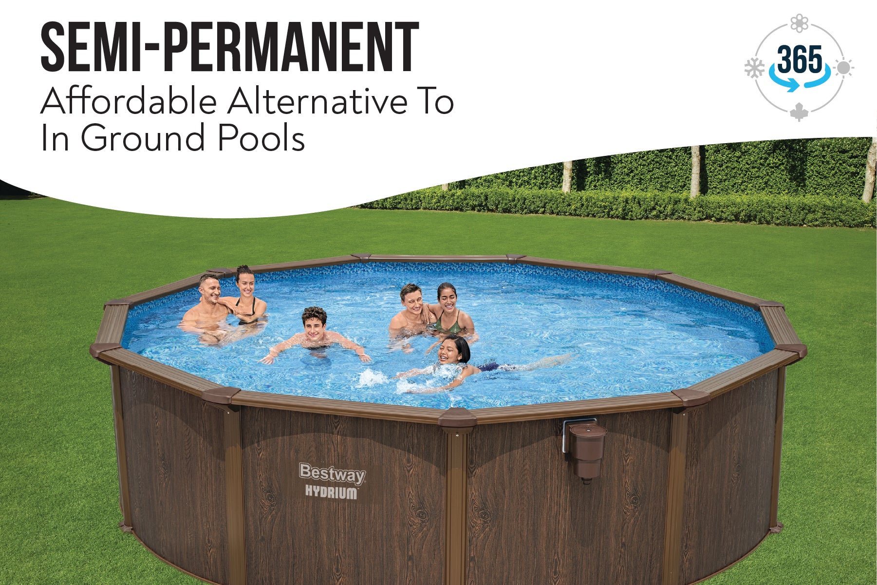 2025 Set di piscina in acciaio Hydrium rotondo con finitura in legno, 16 piedi x 52 pollici, per piscina gonfiabile