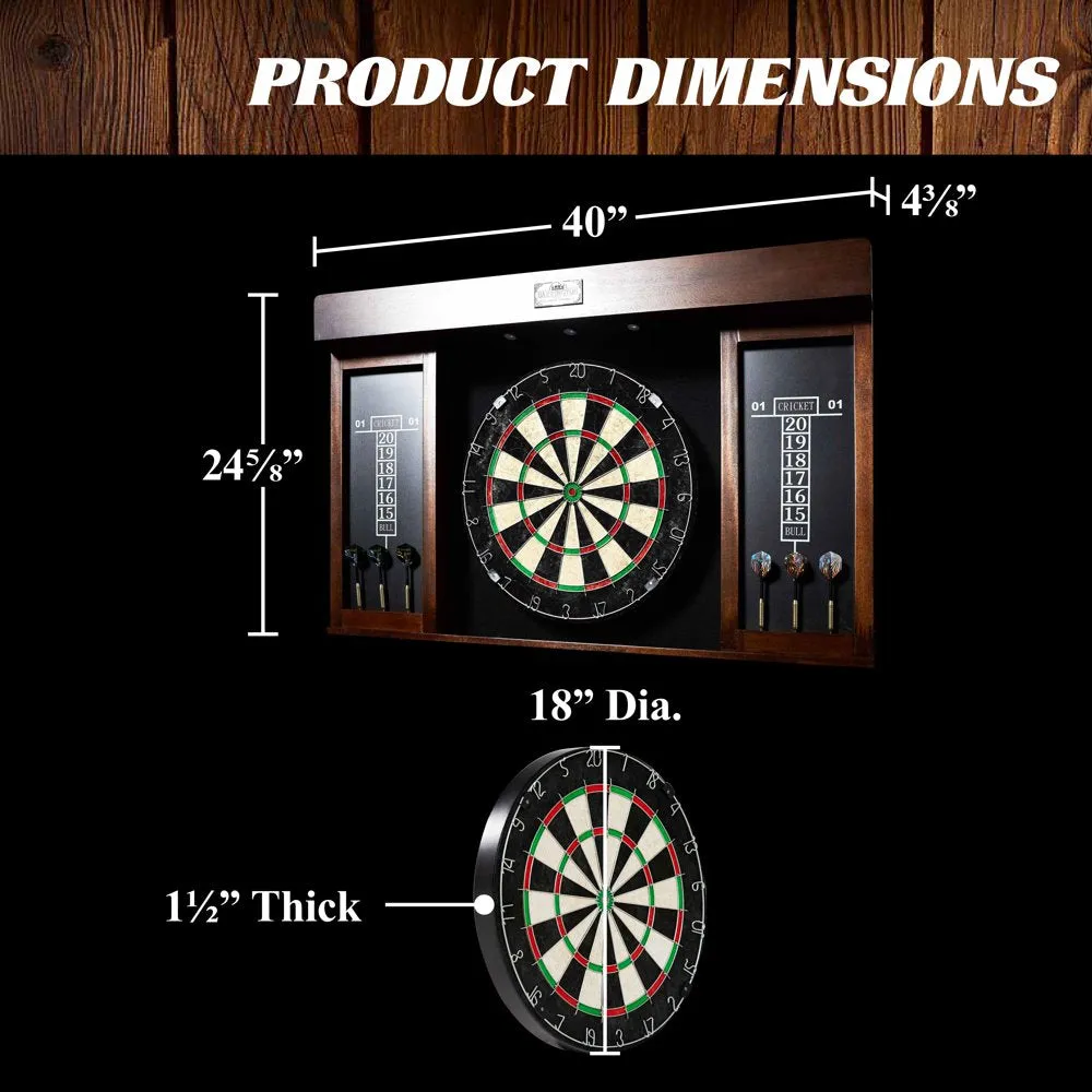 Barrington 40&prime;&prime; Dartboard Cabinet with LED Lights, Self Healing Board, Steel Tip Darts, Cricket Scoreboards