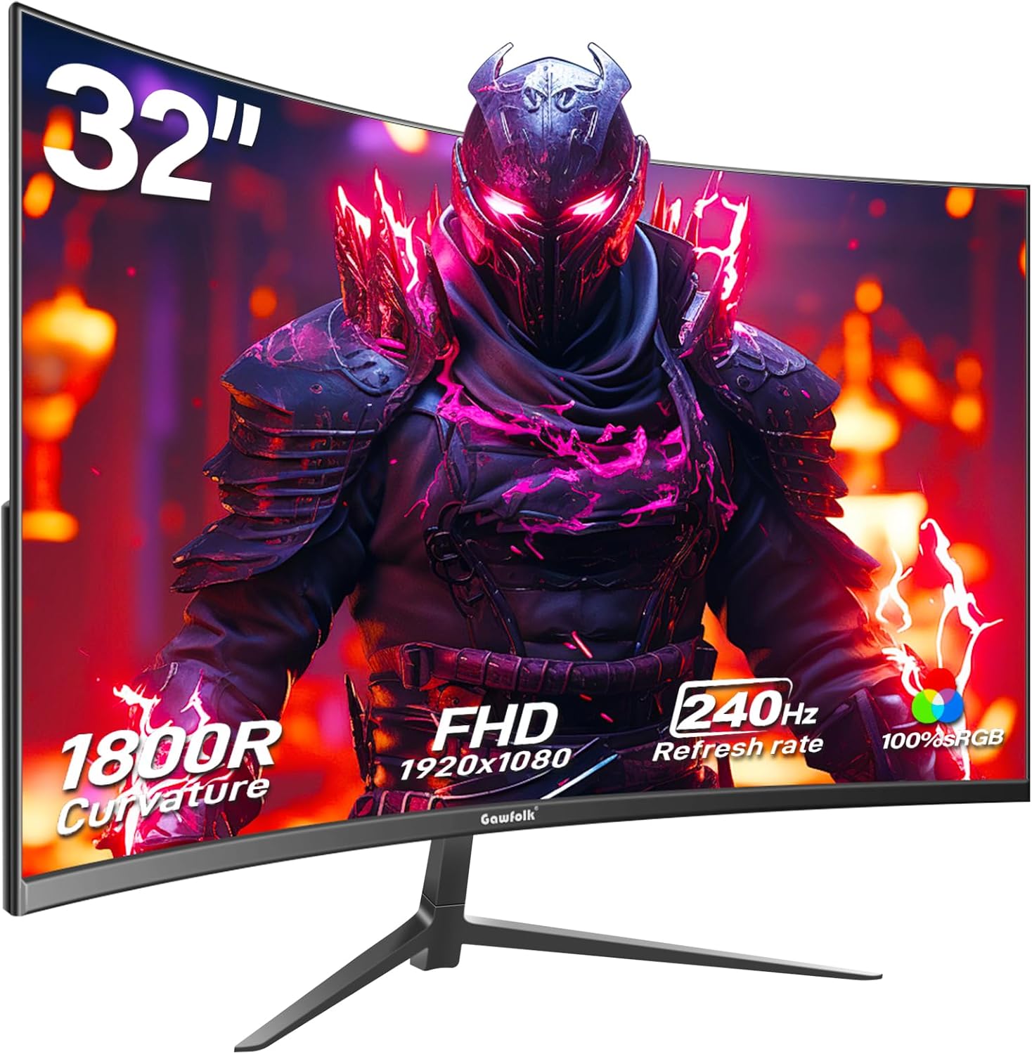 Gawfolk Gaming Monitor 32 Zoll Curved, 240Hz PC Bildschirm Full HD 1080P, Rahmenloses 1800R Gebogenes Computerbildschirm unterstützt VESA