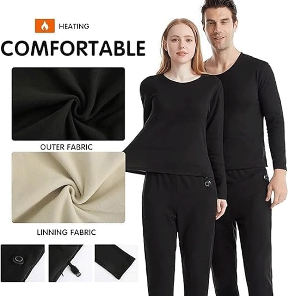 Beheiztes Unterwäsche-Thermoset, USB-isoliertes beheiztes Unterwäsche-Thermoset mit 3 Heizstufen und 22 Heizzonen für den Winter/Skifahren (Farbe: Hose, Größe: XL) (Hemd 4XL)