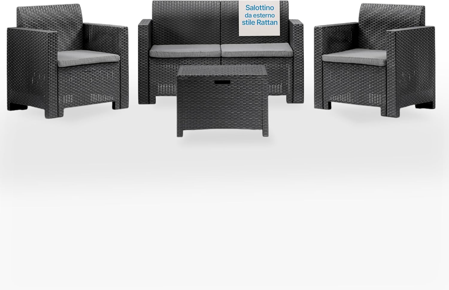 Tomaino - Outdoor Garden Lounge Rattan Style - Outdoor Living Room Set in Polypropylene Waterproof and Water Repellent - Garden Living Room Anthracite