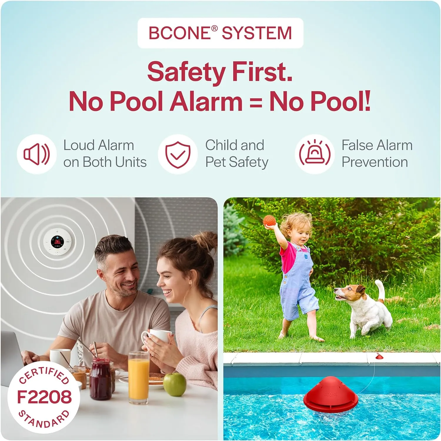 System pool alarms | Loud pool safety alarms on home and pool equipment | ASTM F2208 certified floating pool alarms | Connect to Alexa | pool alarms for in ground and above ground pools