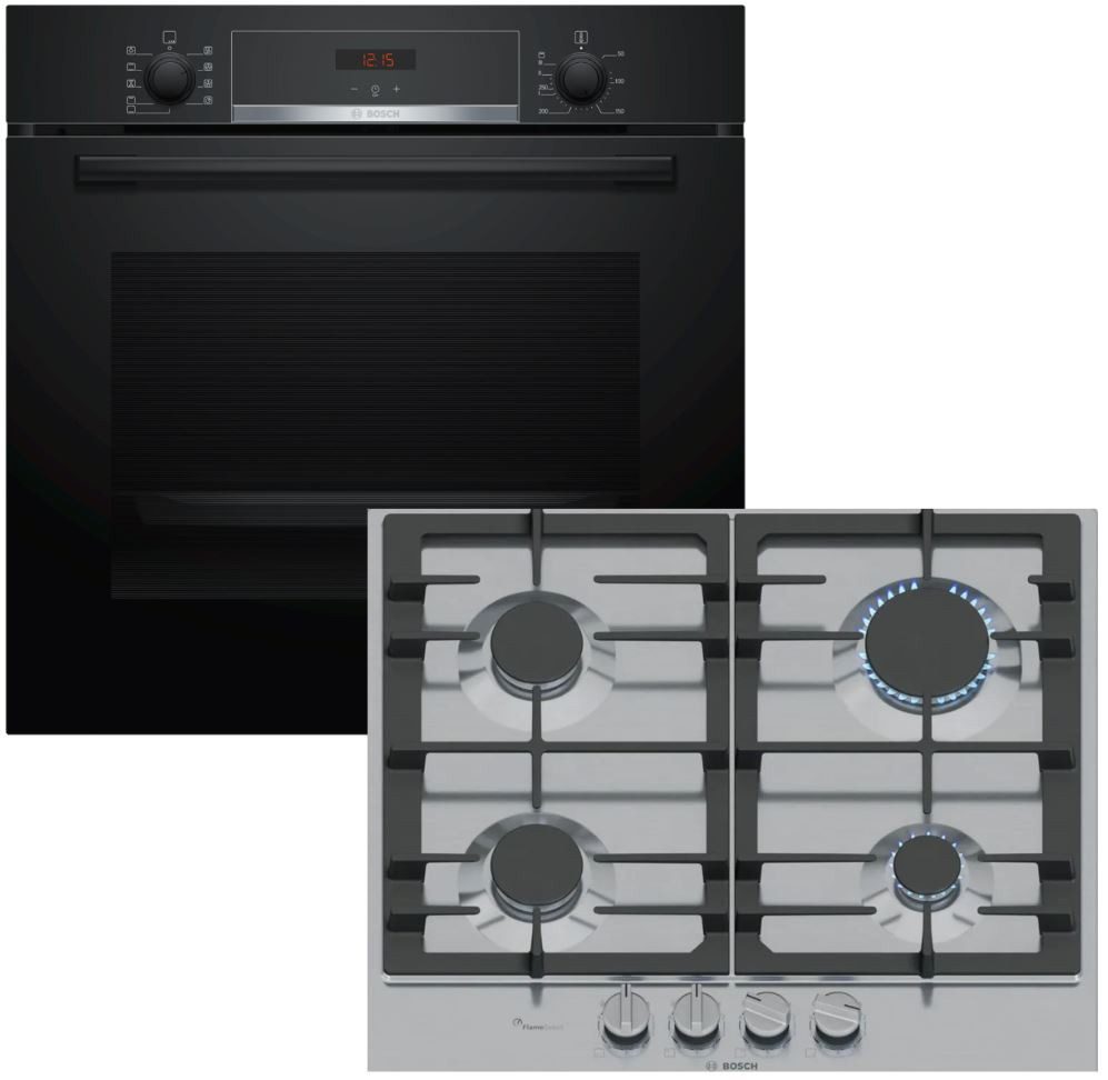 Backofen-Set Hydrolyse Pizzafunktion Teleskopauszug + GaskochfeldFlameSelect