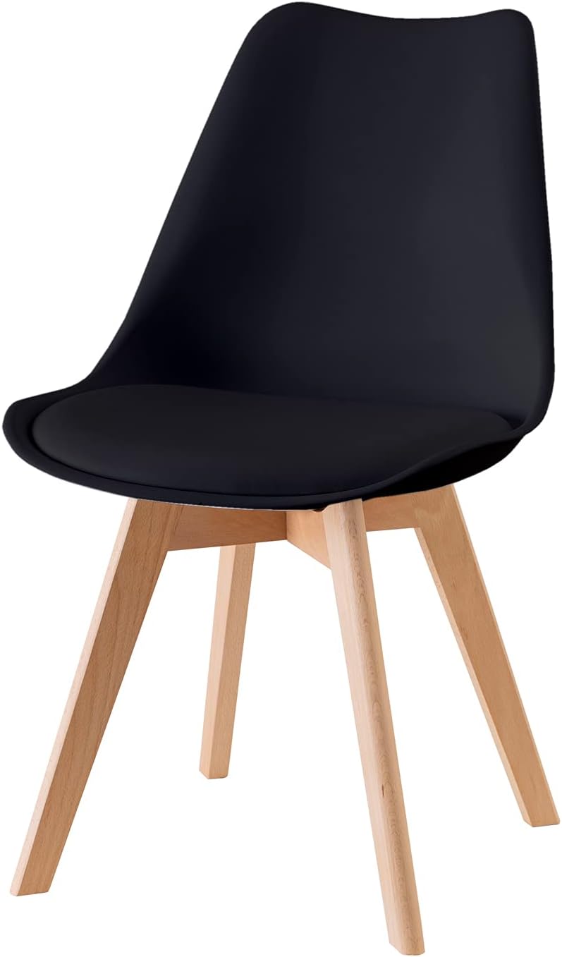 Baroni Home Set di 4 Sedie da Pranzo o Ufficio con Gambe in Legno, Sedia Ergonomica con Cuscino Integrato 57X48X79 cm Bianco