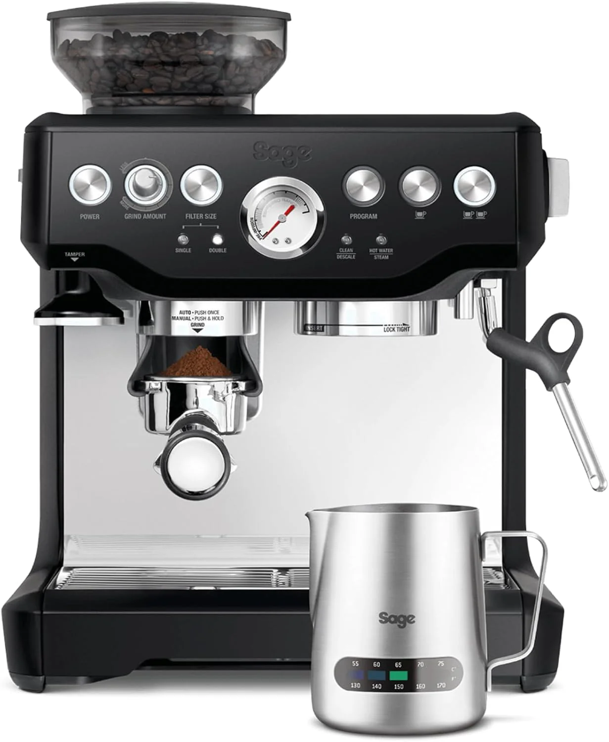 Sage - The Barista Express - Espressomachine met handmatige melkopschuimer & ge?ntegreerde bonenmaler - 16 maalgraden, automatisch malen, individueel melkschuim - Black Truffle