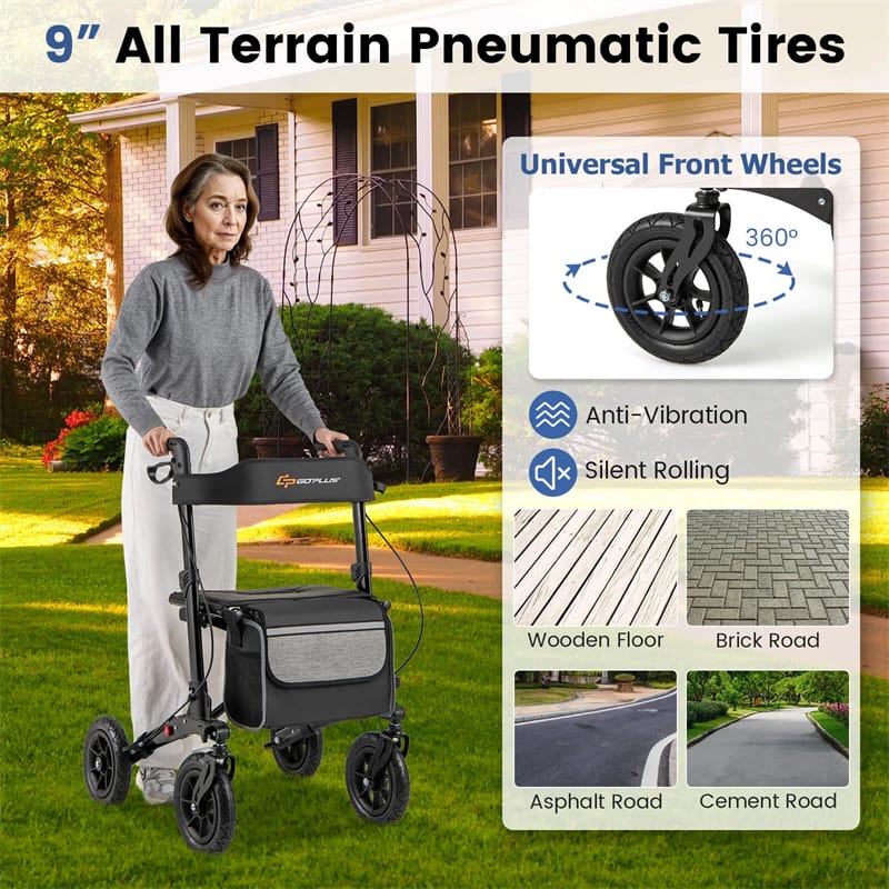 Eletriclife 2-in-1 Folding Rolling Rollator Walker with Seat for Seniors