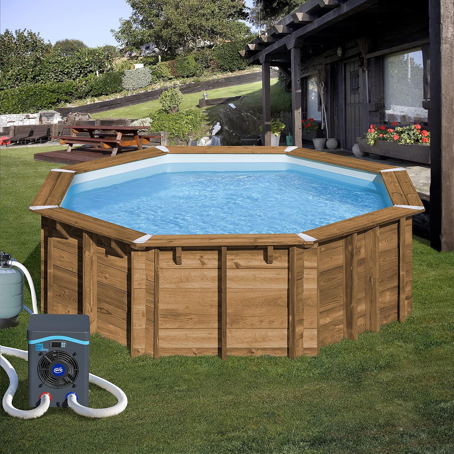 Gre HPM20 – Mini-Wärmepumpe für Aufstellpools bis zu 20 m³, Heizsystem für Aufstellpools, Farbe Grau
