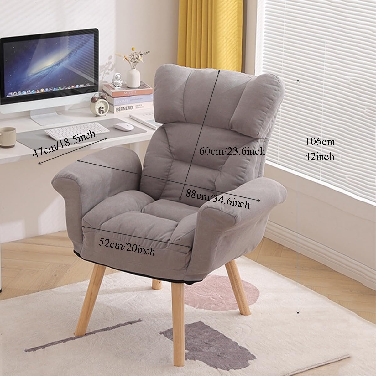 Sedie Moderne Con Gambe In Legno Poltrona In Lino Per Soggiorno Poltrona Tubolare Imbottita Con Schienale Di Sostegno Comode Poltrone Lounge Con Cuscino Spesso Per Seduta(Light gray)