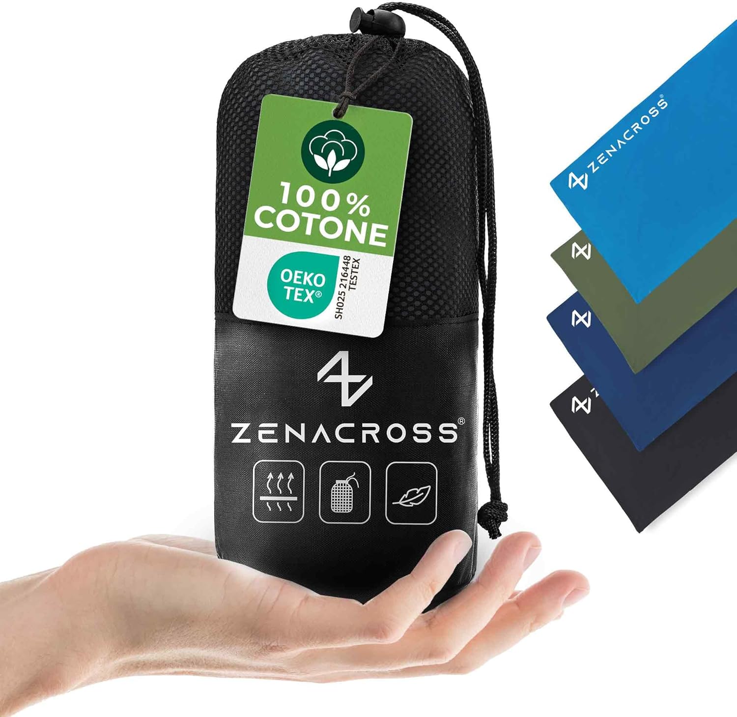 Zenacross - Sacco Lenzuolo da Viaggio - Sacco Letto Singolo Ultraleggero e Compatto - 100% Cotone - Saccoletto con Scomparto per Cuscino - Sacco Lenzuolo Cotone Singolo