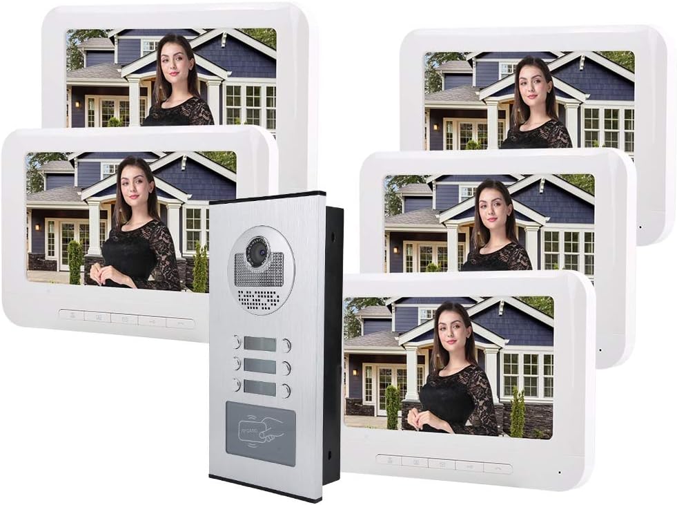 Cosiki Video Citofono, Citofono 5 Fili Universale, Campanello Citofono Kit Videocitofono Campanello Video 5 Appartamenti per Casa Videocitofono Smart Citofono Condominiale