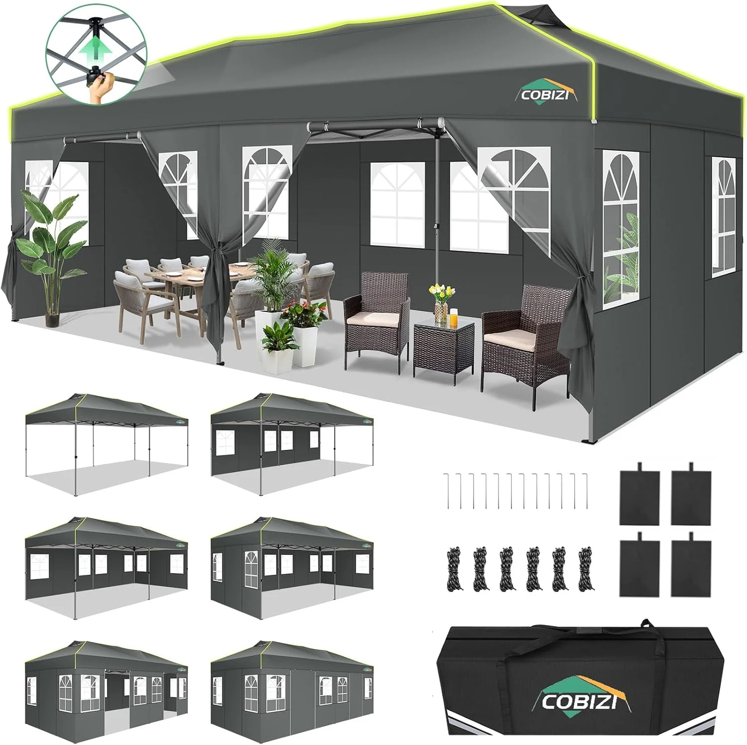 COBIZI Faltpavillon 3x6 Pavillon wasserdicht Winterfest, Gartenpavillon für Hochzeiten, 6 Seitenwänden, Freien