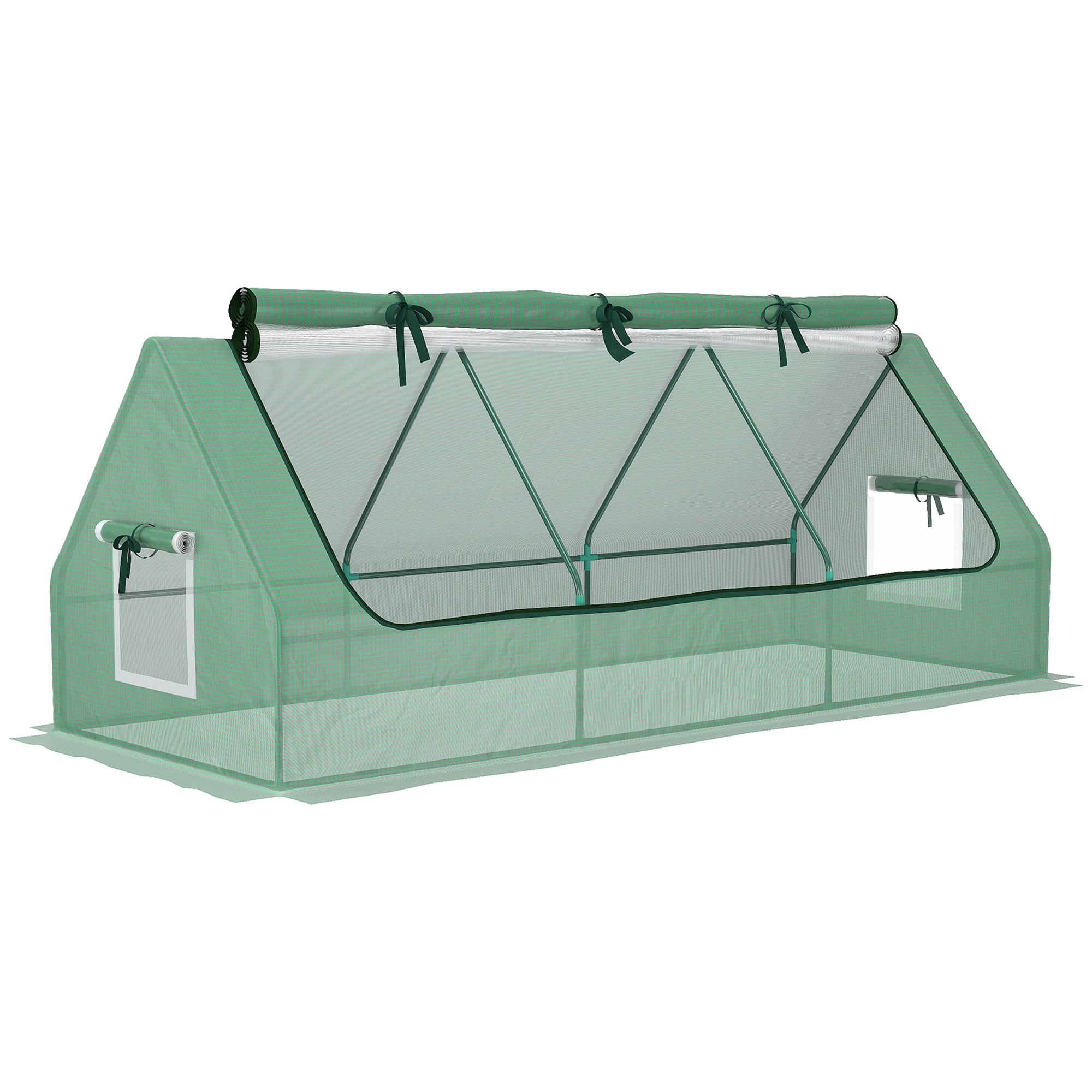 Outsunny Mini-Gewächshaus, wetterbeständig, aufrollbares Fenster, 240 cm x 90 cm x 90 cm, Grün