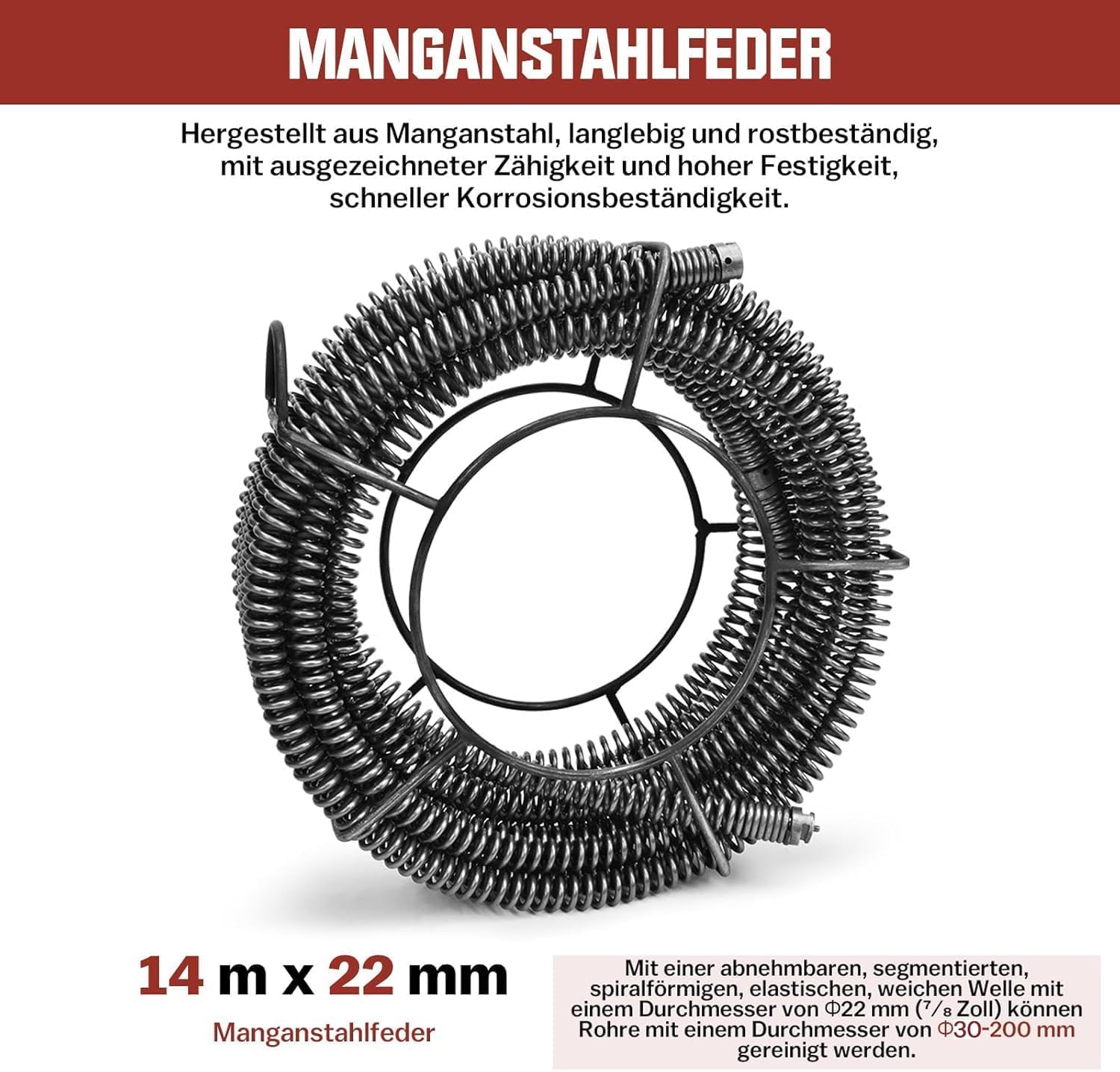 850W Elektrische Rohrreinigungsmaschine Satz zum Ø20-200mm Rohrleitungen [Spirale 33m x Ø16 mm + 14m x Ø22mm, 5m x Ø10mm], Rohrreinigungsgerät Set Rohrreiniger Reinigung Abflussreiniger, 450U/M