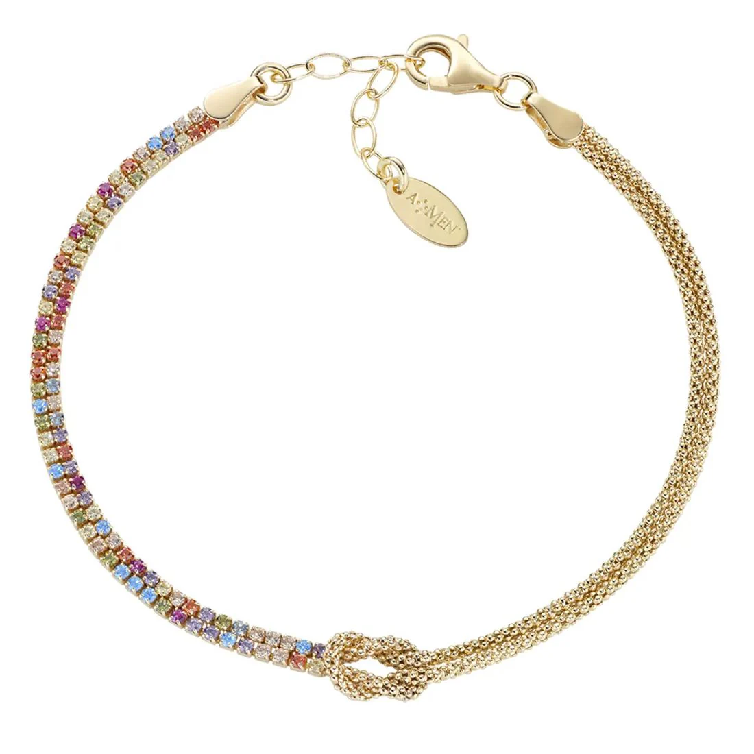 Bracciale Amen dorato Nodo d'Amore con pietre multicolor BRNOAMGMZ16