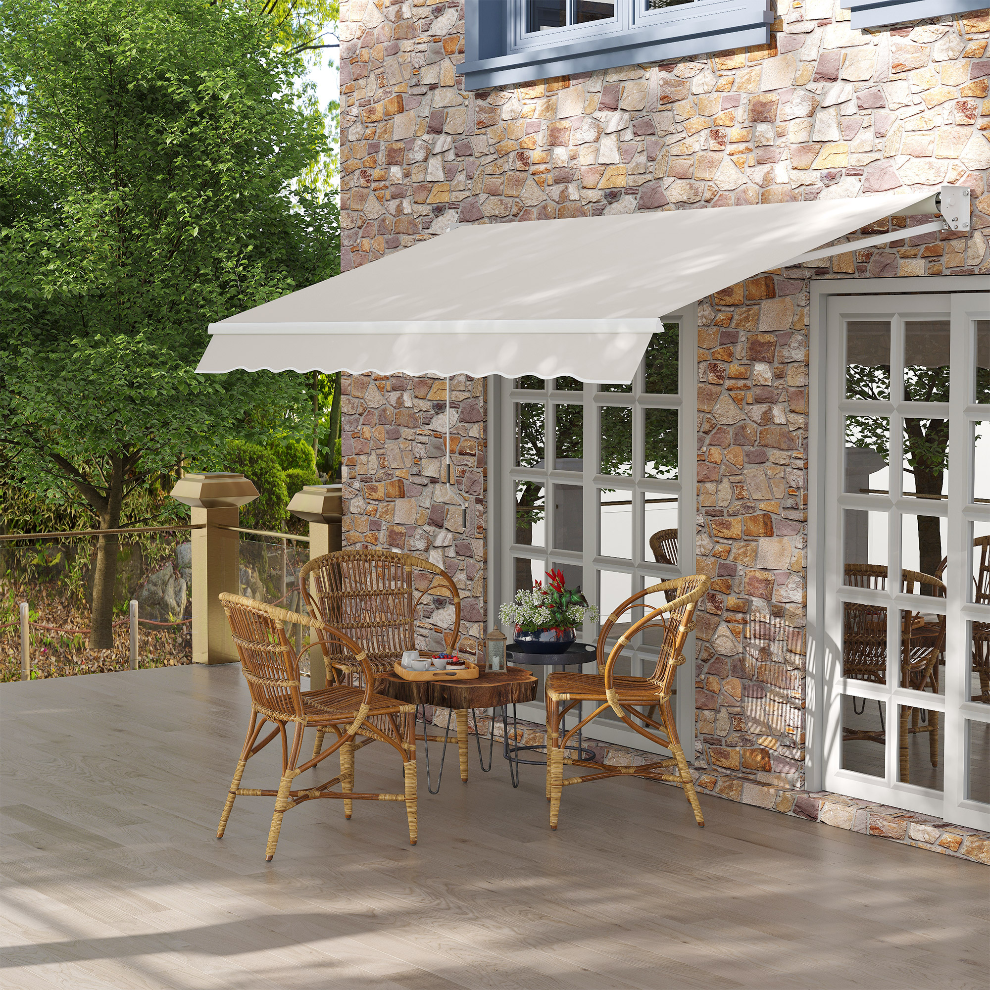 Outsunny Markise 2x2,5 m, mit manuellem Aluminium- und Polyesterklapparm, Cremefarben