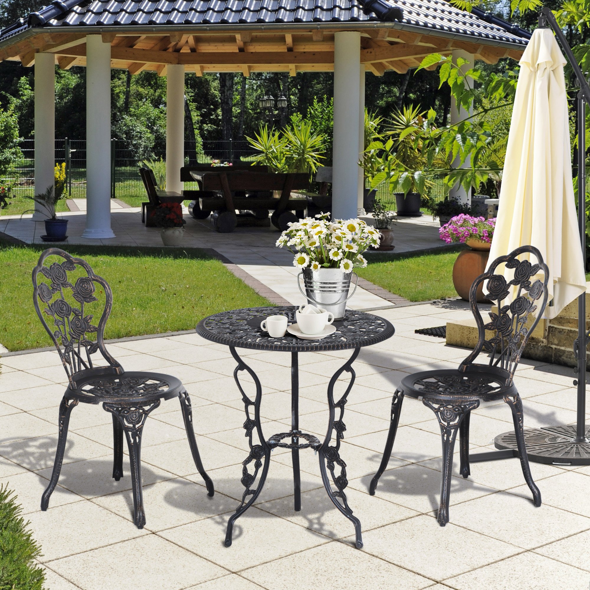 Outsunny Gartenmöbel für 2 Personen Gartenset Sitzgruppe Balkonset Balkonmöbel Set Garnitur Tisch Stuhl Bronze