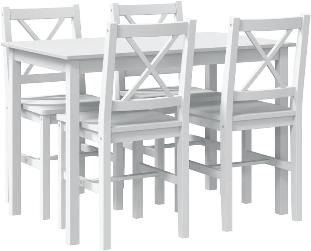 vidaXL Legno di Pino Set da Pranzo 5 pz Bianco Tavolo e Sedie Salotto Cucina