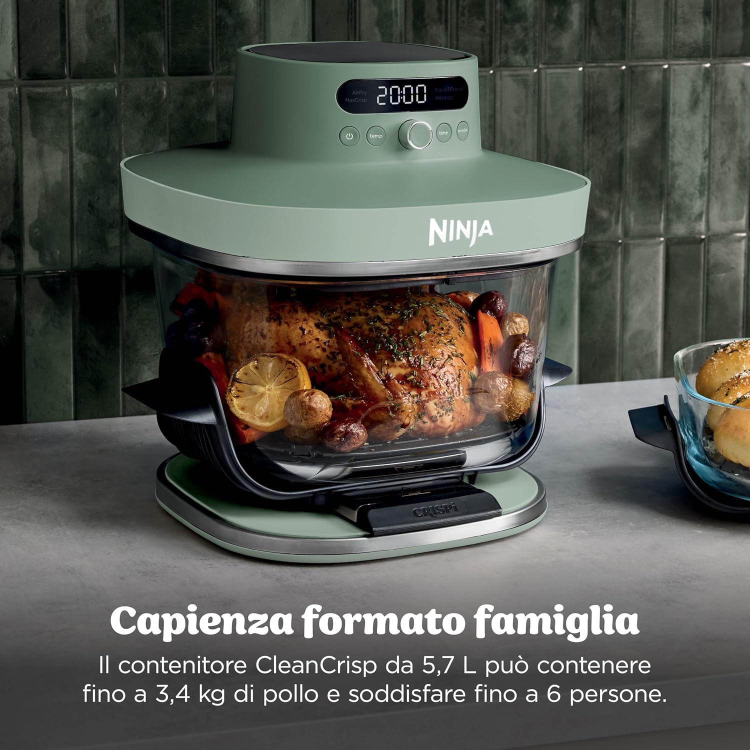 Ninja CRISPi PRO XL, Friggitrice ad Aria in Vetro, Verde Muschio, AS090EUGN
