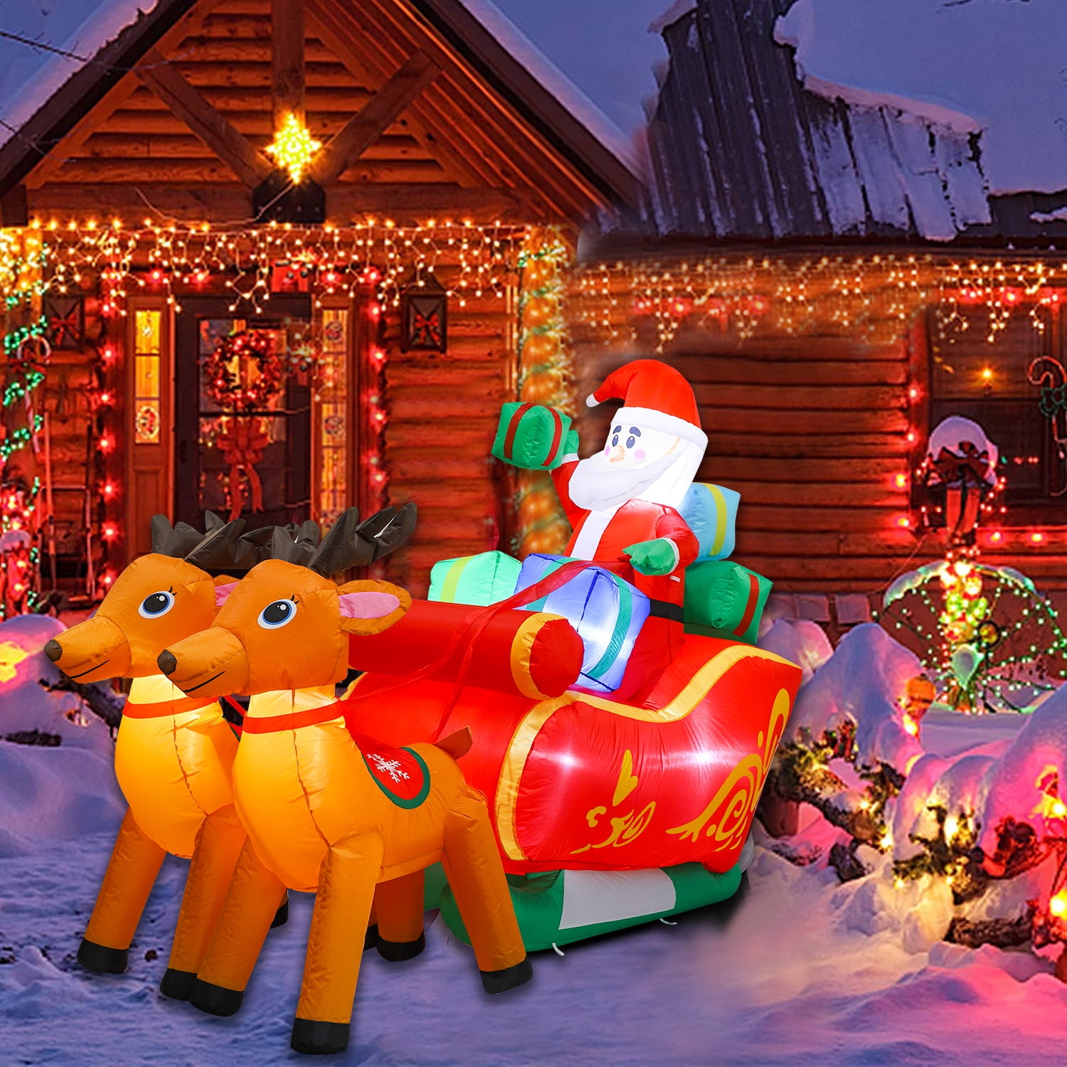 HolidayJoy 7ft Inflatable Santa on Reindeer Sleigh with LED Lights – Outdoor Christmas Decoration