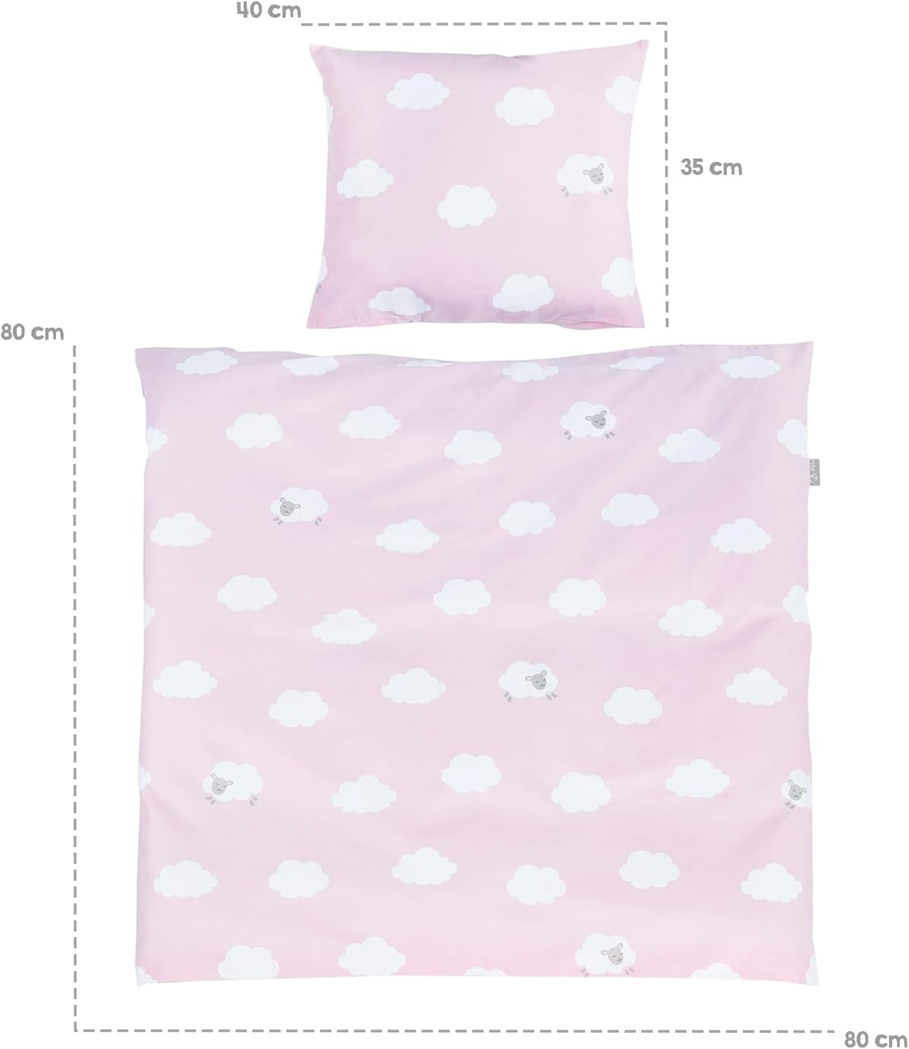 roba Culla e lettino Kleine Wolke - Design a Nuvola - 40 x 90 cm - in Legno - Set da Letto Completo di Chiusura e Arredo Tessile - Bianco/Rosa