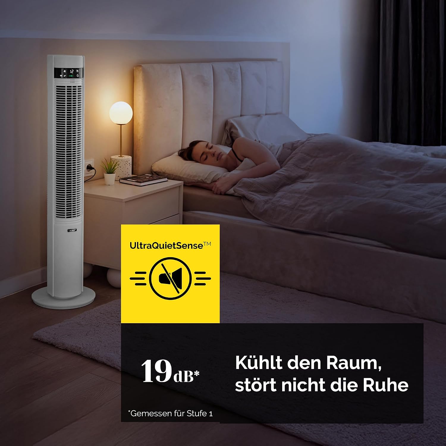 YOER 19dB sehr Leiser Turmventilator, 12 m Wurfweite, WLAN & App, 12 Geschwindigstufen 3 Modi 12h Timer 80° Oszillation, Ventilator mit Plasma-Ionisator für Schlafzimmer, CoolWhisper TF07W, weiß