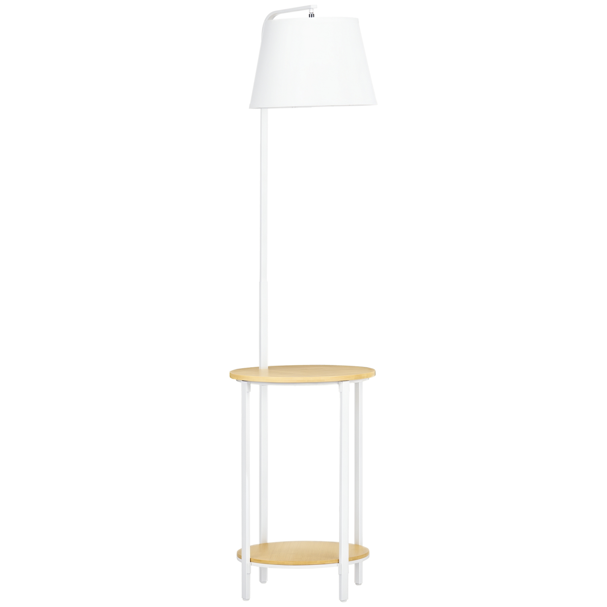HOMCOM Stehleuchte mit 2 Regalen, Standleuchte, Fußschalter, 40 W. E 27, Natur + Weiß
