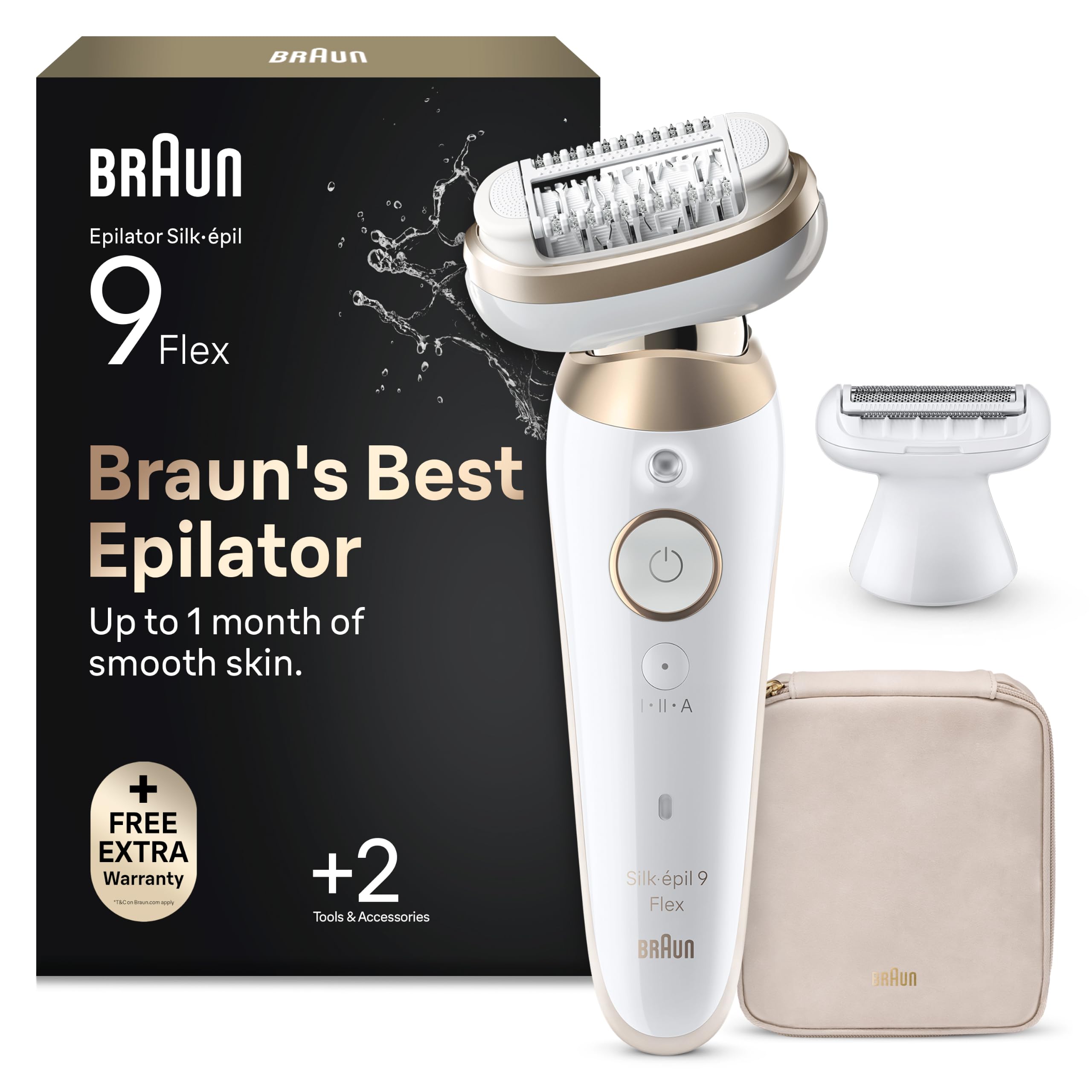 Damen-Epilierer Silk·épil 9 Flex 9-041 3D wasserfest kabellos mit flexiblem Epilierkopf 40 MicroGrip-Pinzetten Rasier- und Trimmeraufsatz