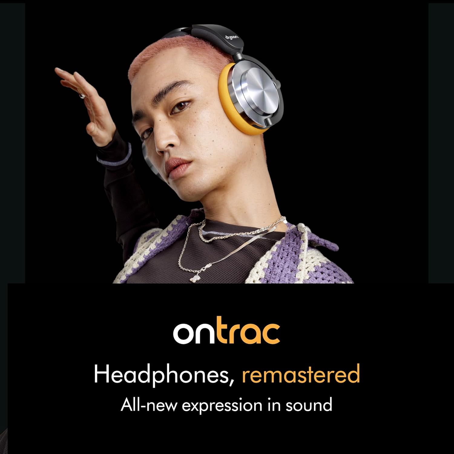 Ontrac Cuffie wireless con cancellazione attiva del rumore–55 ore di autonomia–Bluetooth 5.0–Ricarica rapida in 10 min–6 Hz a 21kHz–custodia protettiva e cavo–personalizzabile (Alluminio/Giallo)