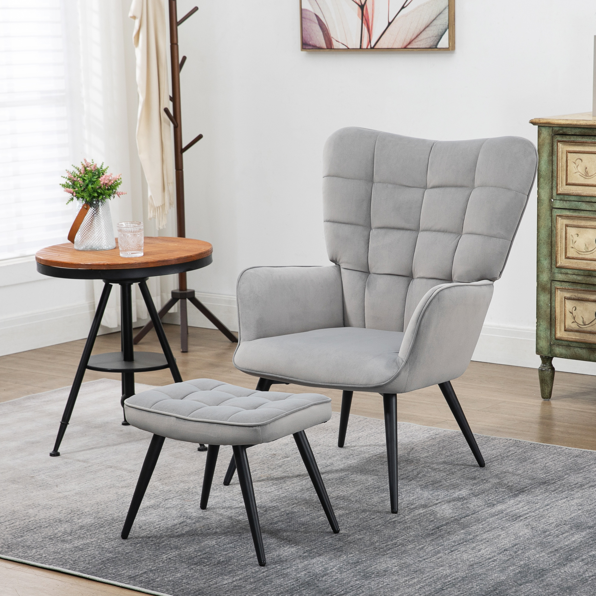 HOMCOM Relaxsessel mit Ottomane bis 120 kg Sessel mit Fußhocker, 2-teiliges Set, Grau