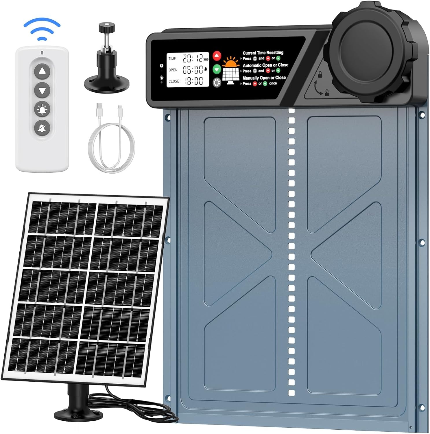 CHAMUTY Porta Automatica per Pollaio Grandi Dimensioni, Porta Pollaio Automatica Alluminio con Pannello solare da 7 W, LCD Display, Timer di Ritardata Serale e Mattutina, Porta Automatica Pollaio