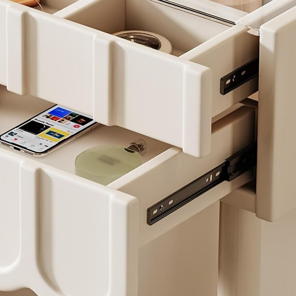 Elegante set da trucco in legno bianco con specchio ribaltabile e sgabello, scrivania salvaspazio e mobili per camera da letto, per trucco e prodotti di bellezza essenziali