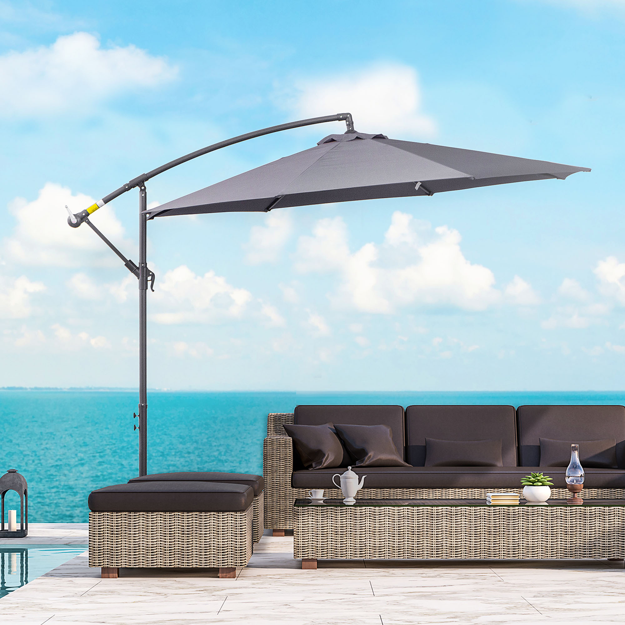 Outsunny Offset-Sonnenschirm, achteckig, klappbar, Durchmesser 3 m, Garten-Sonnenschirm mit Kreuzfuß Ø295 x 255H cm, Grau