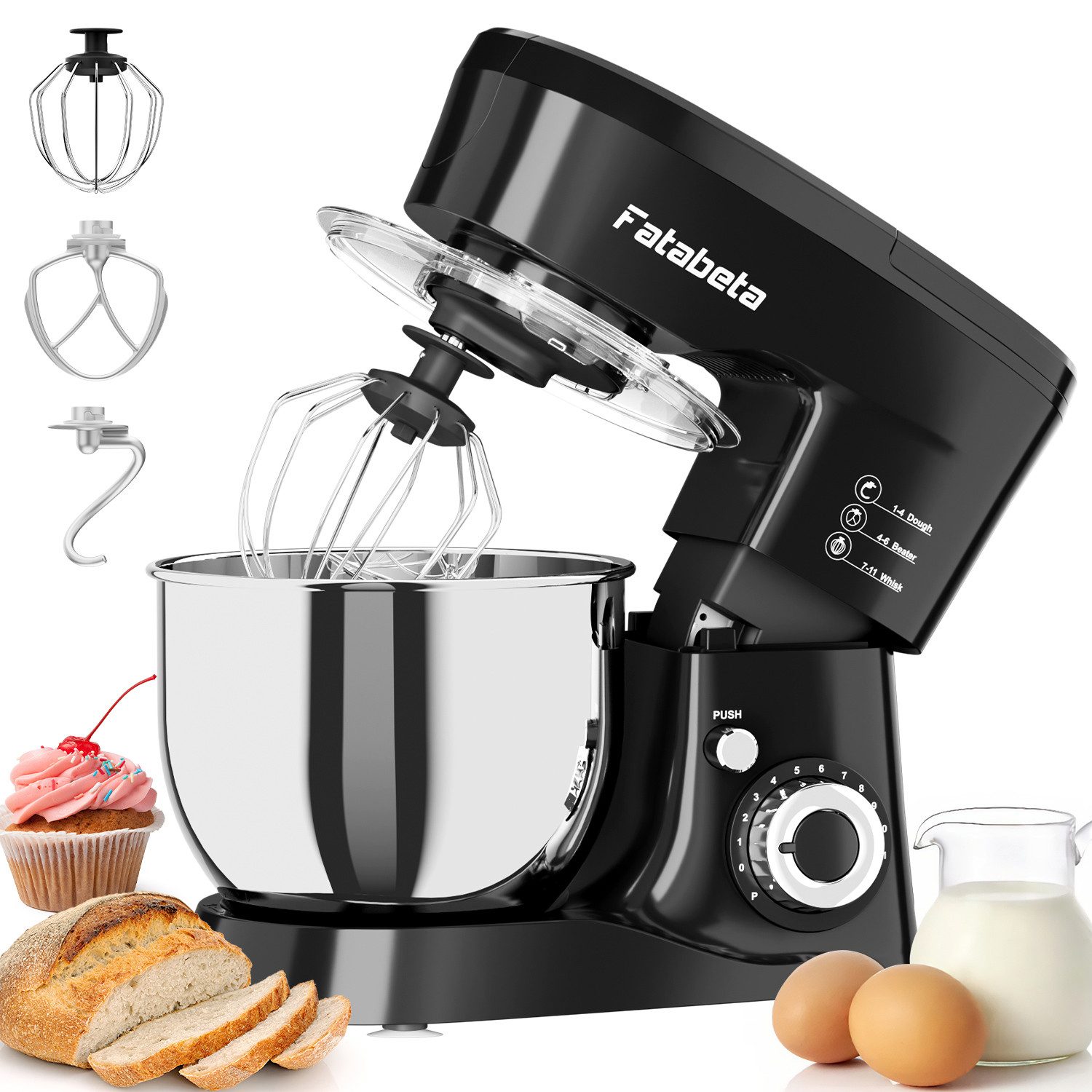 Küchenmaschine 1000W Leistungsstarke Knetmaschine, P+11 Geschwindigkeiten