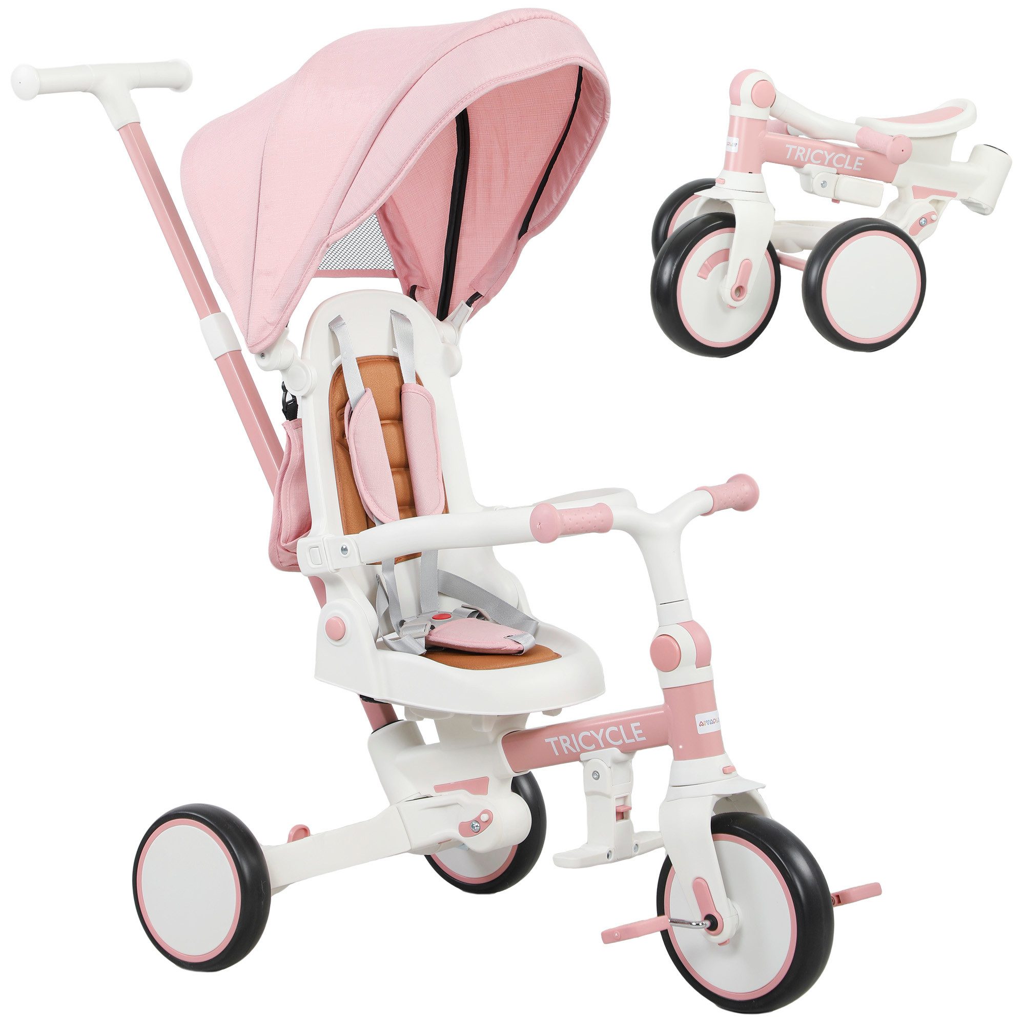 Dreirad-Kinderwagen Dreirad 5-in-1 mit Schubstange für 1-3 Jahre Faltbar Kinderdreirad