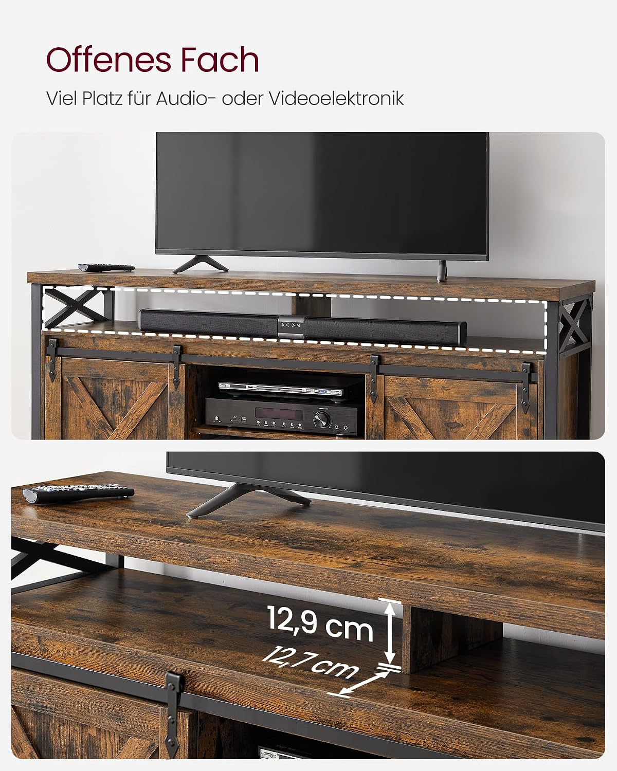 VASAGLE TV-Schrank mit Metallgestell und Schiebetüren im Industrial-Stil