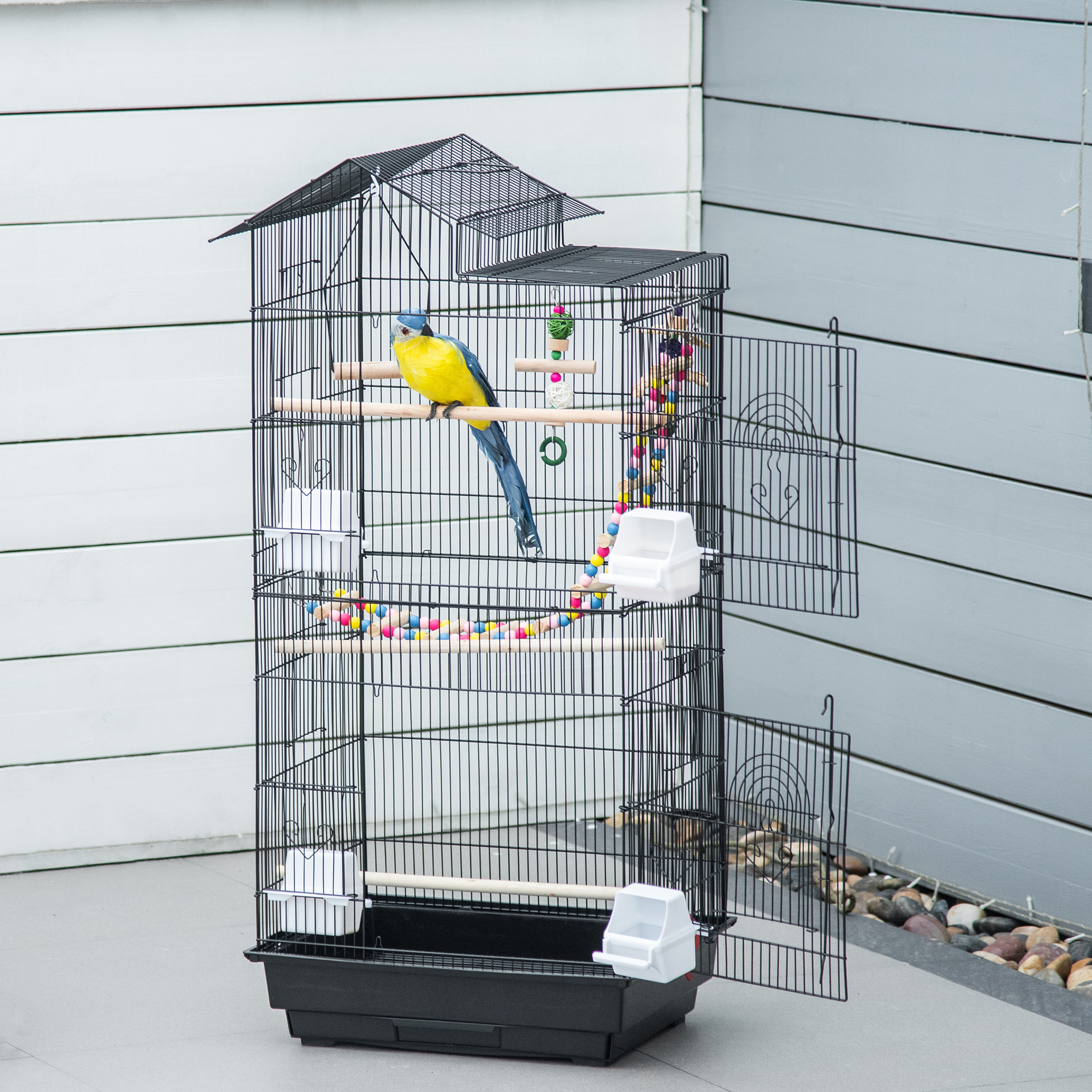 PawHut Vogelkäfig 46 x 36 x 100 cm 4 Futterbehälter 3 Sitzstangen Käfig für Wellensittich Nymphensittich Zeisig Kanarienvogel