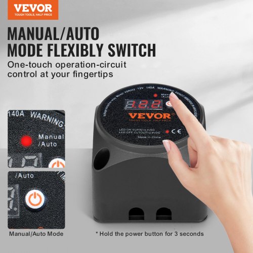 VEVOR Doppelbatterie-Trennrelais, 12 V, 140 A, manueller und automatischer Modus, spannungsempfindliches VSR-Relais mit LCD-Bildschirm, für ATV, UTV, Wohnmobil, Wohnwagen, LKW, Boot, Yacht